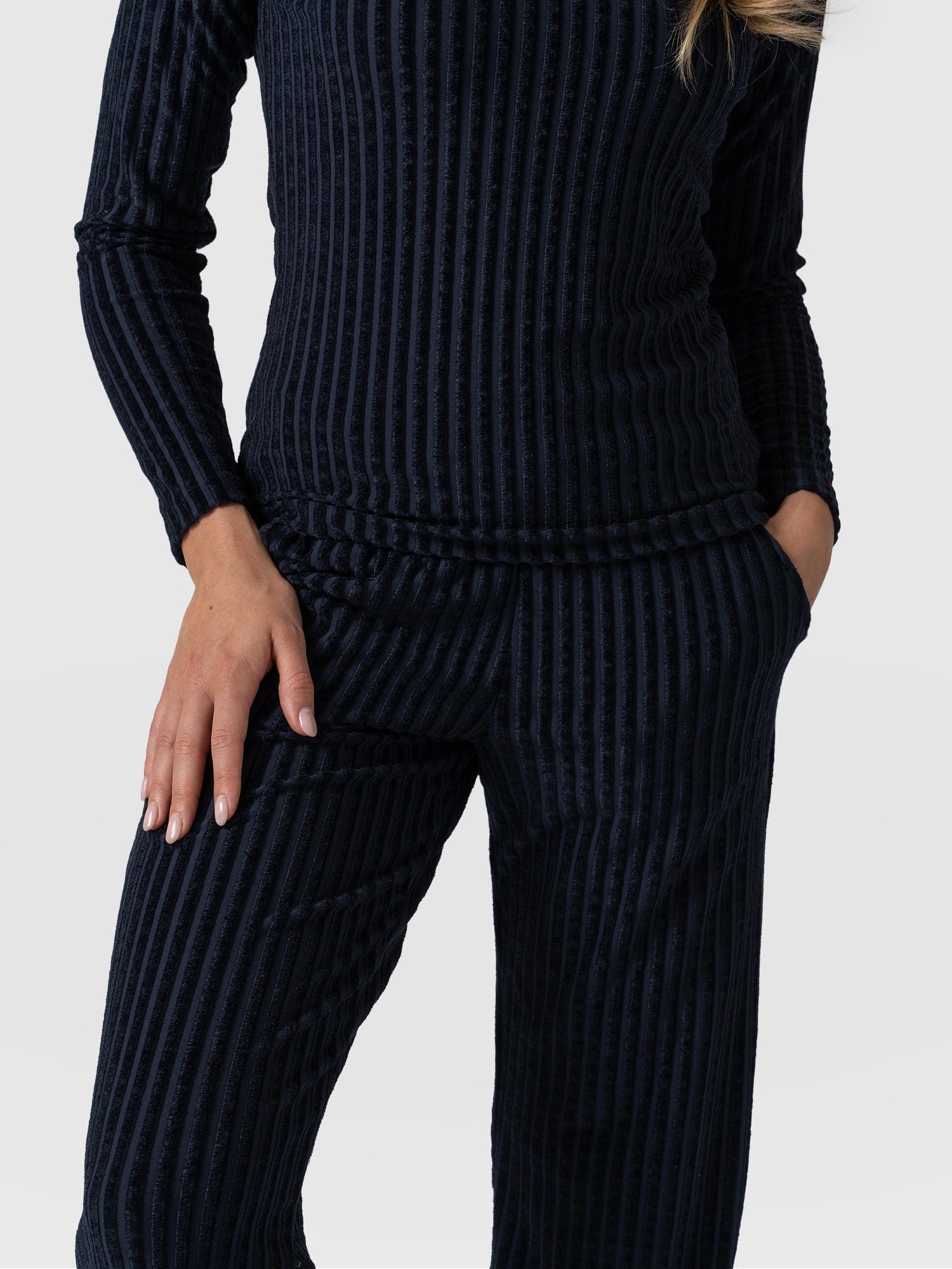 Apartment Pant Navy Stripe Velvet - Women's Pants | Saint + Sofia® USA